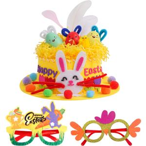 Yushanju Easter Crafts Kits Eyeglasses DIY Easter Hat Kit Easter Chick Bunny Egg for Holiday Party Supplies Game Decorations Cartoon Cap Gifts Photo Props(Yellow)
