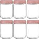 NETANY 6-pack 16oz Glass jars with Airtight Lids, Overnight Oats Containers with Lids, Wide mouth Mason Salad jars, Glass Food Storage Containers for Snacks Yogurt Spice Sugar-Pink