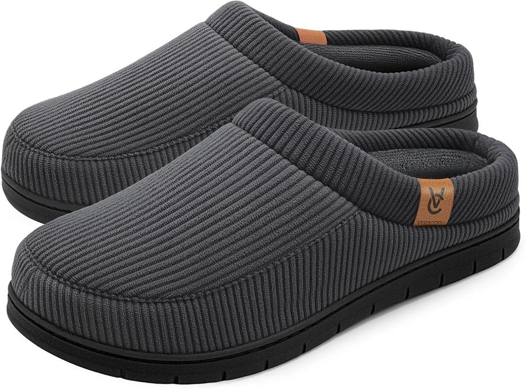 VeraCosy Men's Moccasin Slippers Comfy Soft Durable Slip-on Indoor Memory Foam House Shoes (7-8, Charcoal Dark Gray)