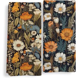 Vintage Boho Floral Kitchen Towels Set of 2, Farmhouse Rustic Wildflower Decorative Dish Tea Towels, Cottagecore Floral Botanical Hand Towels for Bathroom Decor, 16X24In