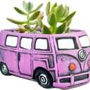 Cute Succulent Plants Pots, Small Planter Pots with Drainage Hole, Flower Pots for Home Indoor Outdoor Garden Decoration (Purple Bus)
