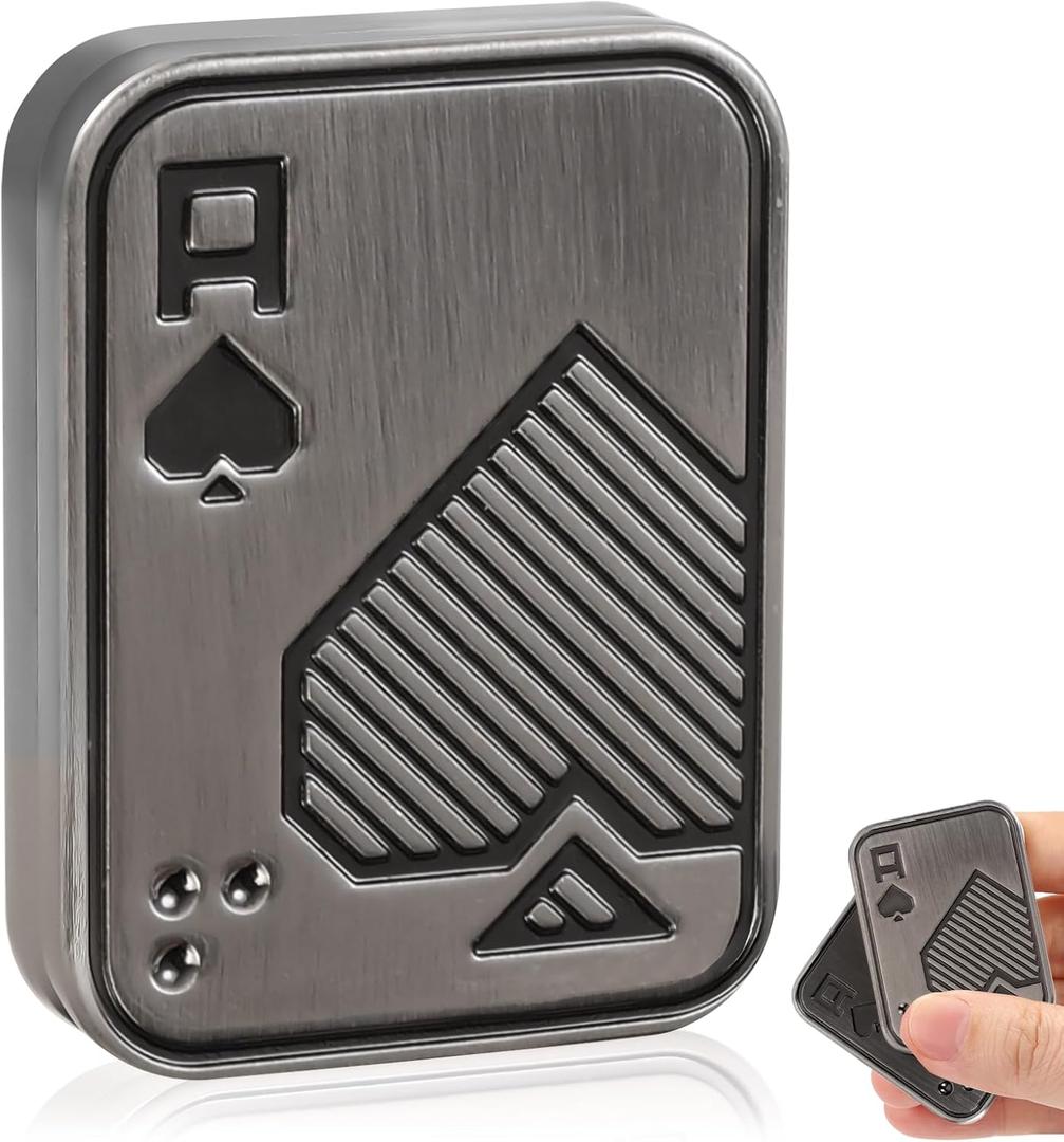 Fidget Slider, Metal Poker Push Card, Fidget Clicker, Fidget Toys for Adults, Relieve Stress Anxiety ADHD, Gift for Boyfriend, Husband and Father (Sliver A)
