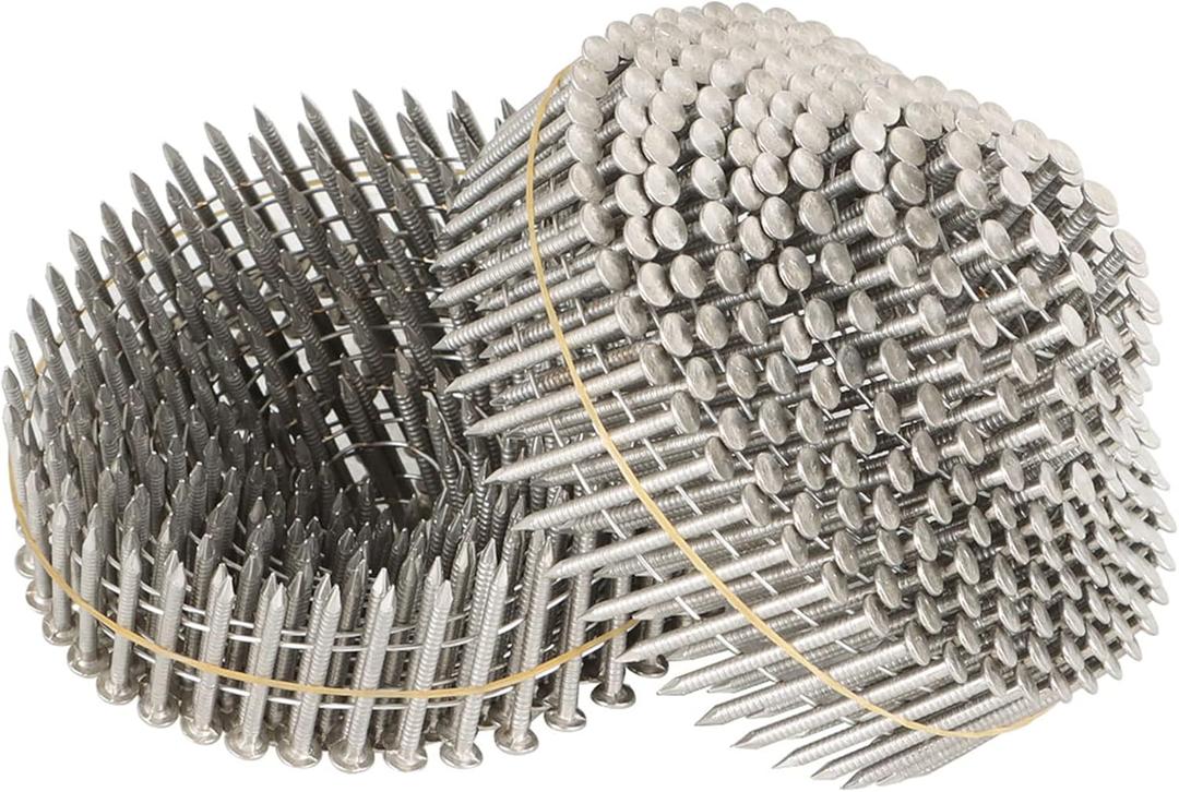 kimllier 3600 Counts Coil Siding Nail Full Round Head Wire Collated Coil 15-Degree 1-1/4-Inch x .090-Inch Ring Shank 304 Stainless Steel