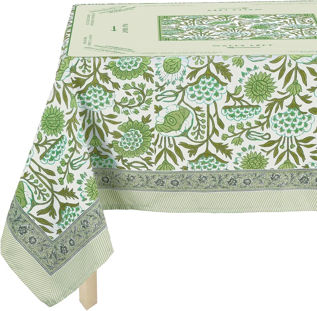 Mahjong Tablecloth 55" x 55" Polyester Indian Block Print Green Floral Flower Square Instructional Design with Rules for Game Night Party Favor Supplies
