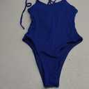 ZAFUL Women's One Piece Swimsuit Lace Up Tie Back Bathing Suits Ribbed Fully Lined Tummy Control Scoop Neck Padded Swimwear S