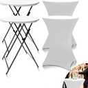 2 Sets 32in Round Folding Cocktail Tables with Spandex Stretch Table Covers for Indoor Outdoor Use Portable Ideal for Parties Events Dining and Gatherings (White Set+2cloth), 2+2 SetB