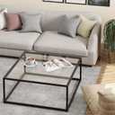 Black Glass Coffee Table for Living Room,Square Coffee Tables for Small Spaces,Simple Tea Cocktail Modern Center Tables, Living Room Tables,Easy Assembly,26 * 26inBlack & Clear Glass, 39.4 x 18.9 x 17.7 inches