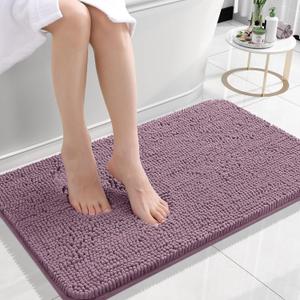 OLANLY Bathroom Rugs 24x16, Extra Soft Absorbent Chenille Bath Rugs, Rubber Backing Quick Dry, Machine Washable Bath Mats for Bathroom Floor, Tub and Shower, Home Decor Accessories, Deep Plum