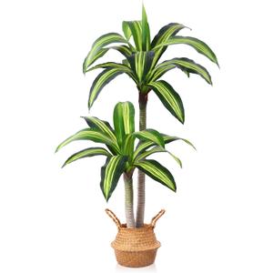 Ferrgoal Artificial Plants, 4 Ft Dracaena Tree Faux Plants Indoor Outdoor Decor Fake Tree with Woven Seagrass Basket Plants for Home Decor Office Living Room Porch Patio Housewarming