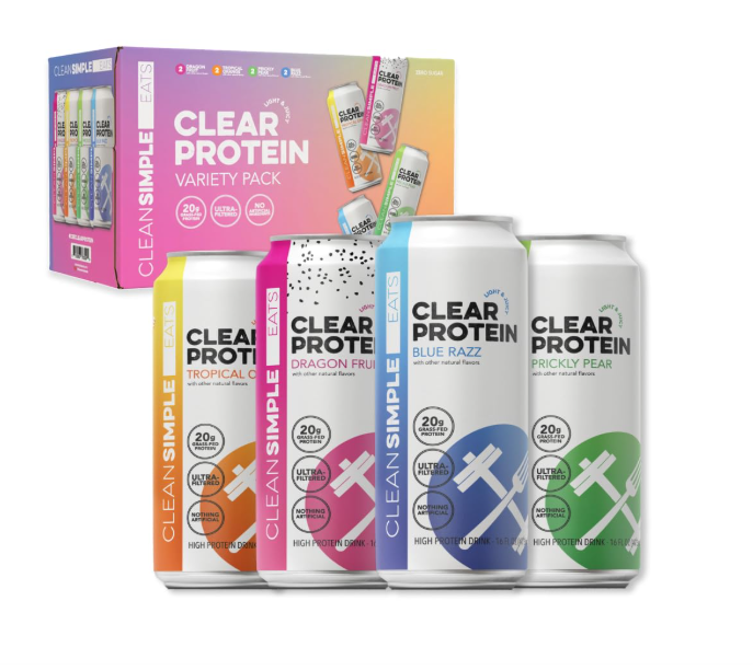 Clean Simple Eats Clear Protein Water, Variety Pack, 8 Pack, 16 oz Cans (EXP: 09/22/2026)