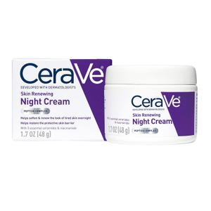 CeraVe Skin Renewing Night Cream, Niacinamide, Peptide Complex, and Hyaluronic Acid Moisturizer for Face, 1.7 Ounce, 