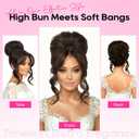 REECHO Messy Bun Hair Piece with Bangs 2-in-1 Drawstring Ponytail Extension Updo Wig & Hair Topper with Long Side Bangs, Natural-Looking Hair Bun Hairpieces for Women - Honey Blonde, Golden Blonde