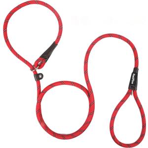 PetiFine Slip Lead - 6FT x 3/8" Reflective Durable Dog Training Leash, Heavy Duty Adjustable Nylon Dog Rope Slip Leash for Small to Large Dogs (Red)