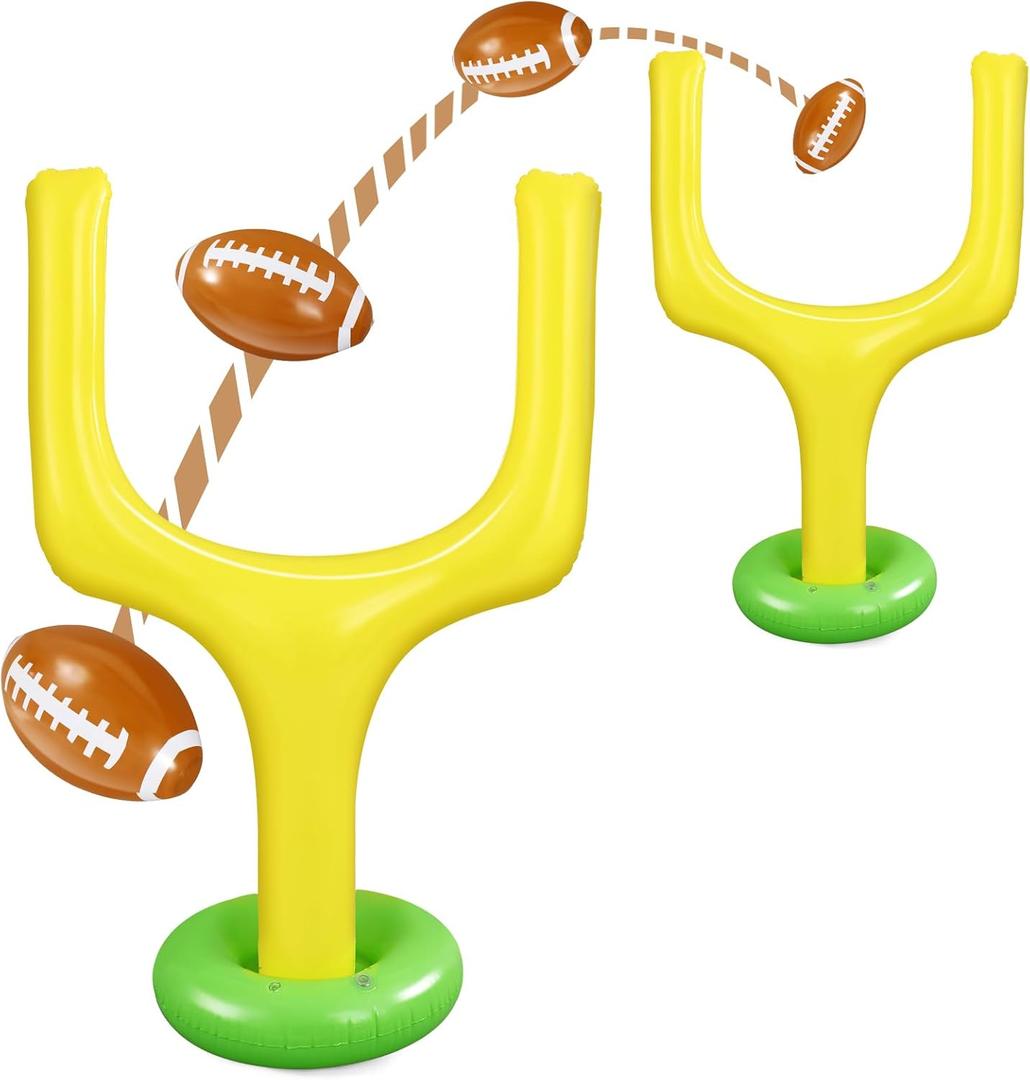 Hungdao 4 Pcs Football Party Supplies Kit Include 2 Jumbo Inflatable Football Goal Post and 2 Giant Blow up Footballs for Birthday Tailgate Decoration Backyard Game