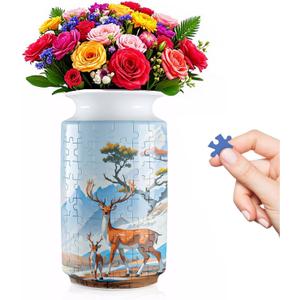 3D Puzzle Vase, 162 Curved Pieces DIY Flower Vase Craft Kit & 3D Puzzles for Adults, Creative Jigsaw Art Project Home Décor Centerpiece,House Warming Gift (D-Blue Pavilion)