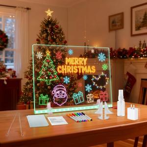 Lumiboard Led Drawing Board, LED Color Light Note Board, 13.7" x 10", 4 Modes, Includes Adapter, Acrylic Stand, Seven Colored Pencils, and Spray Bottle, 7 Colors Acrylic Dry Erase Boards with Light