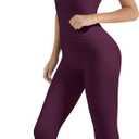 SUUKSESS Women 2 Piece Workout Sets Compression Tummy Control Leggings with Pockets Halter Built in Bra Tank Tops (Purple, S)