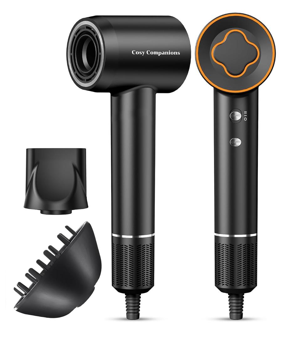 Cosy Companions High-Speed Ionic Hair Dryer, 150000 RPM Brushless Motor for 2-5 Min Fast Drying, Low Noise Blow Dryer Reduces Frizz & Heat Damage, Lightweight Hair Dryer with Diffuser & Nozzle