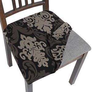 SearchI Seat Covers for Dining Room Chairs Stretch Printed Chair Seat Covers Set of 6, Removable Washable Upholstered Chair Seat Protector Cushion Slipcovers for Kitchen, Office(Black/Brown)