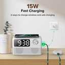 15W Fast Wireless Charger with Bluetooth Speaker and Alarm Clock Radio,4 in1 Wireless Charging Station for iPhone,Android Phones with FM Radio for Bedroom (7inch, White)