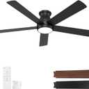 POCHFAN 60 Inch Black Ceiling Fans with Lights and Remote, LED Low Profile Flush Mount Ceiling Fan for Bedroom, Living Room, Quiet DC Motor, Dimmable 6 Speeds