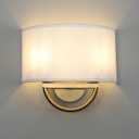 Yosoan White Fabric Cloth Boho Aged Brass Gold Wall Sconce Stairwell Fixture Light, 2-Light Dual Indoor Hardwired Vanity Vintage Wall Mount Lamp Antique Metal Base Semicircle Shade Lamp for Hallway