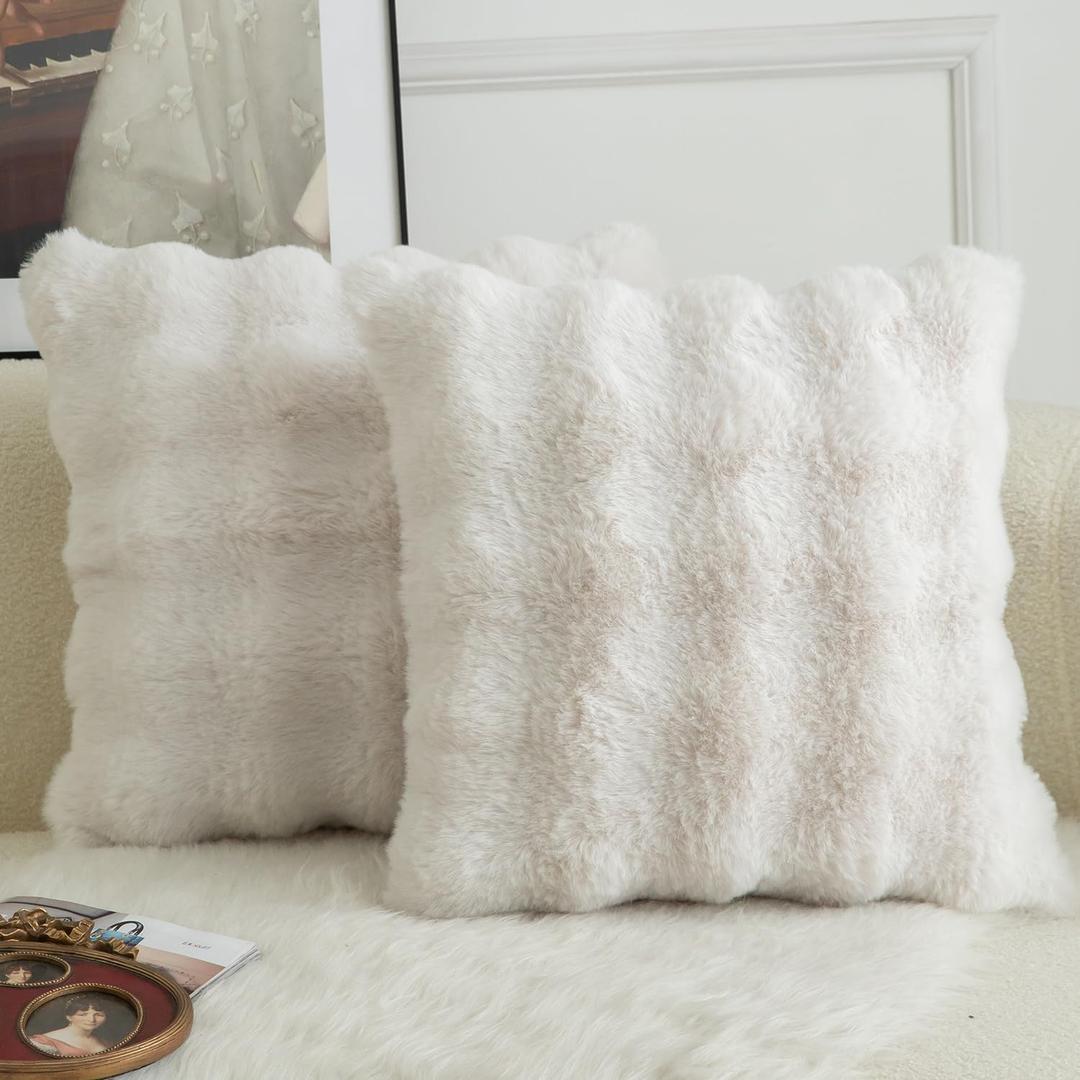 MANDIOO Pack of 2 Thick Plush Wool Decorative Throw Pillow Covers Super Soft Wave Bubble Fur Velvet Cushion Covers Pillow Shams for Couch Bed Living Room 20x20 Inch Cream White