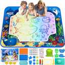 Water Doodle Mat for Kids 32x40 Inch, Mess Free Coloring Mat Educational Toy for 3 4 5 6 7 8 Years Old Girls & Boys, Neon Color Mat Doodle Board Writing Drawing Toys Holiday Christmas Birthday Gifts