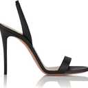 LEHOOR Women Slingback Stiletto Heels Dress Sandals Backless Strappy Heeled Sandal Open Round Toe Formal Sandals 4 Inch High Heel Elastic Ankle Strap Classy Evening Sandals for Wedding Party, Size 5.5M