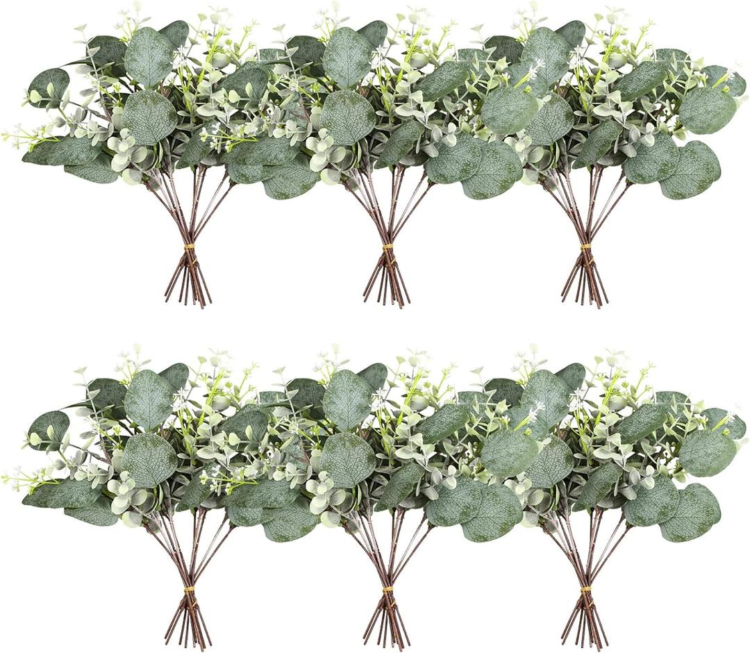 40 Pcs Artificial Greenery Eucalyptus Stem Silver Dollar Leaves Baby Eucalyptus Leaves Suitable for Family Wedding Vase Centerpieces Bouquet Flower Arrangement