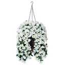 MJFloria Artificial Fake Flowers Plants Hanging Baskets for Outdoor Outside Decor, Faux Silk Hanging White Morning Glory Trailing Vines UV Resistant for Porch Patio Home Decoration