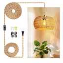 Hanging Lamps Rattan Pendant Light Hanging Lights 16.4ft Plug in Cord Pendant Light Fixture Plug Into Wall Outlet Pendant Lighting with On Off Switch for Bedroom Living