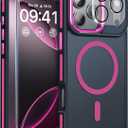 Magnetic 3 in 1 for iPhone 17 Pro Case, [Omni-Directional Protection] with 1x Screen Protector + 1x Camera Cover, [Seamless Work with Magsafe] Shockproof Slim Thin Case for iPhone 17 Pro Hot Pink