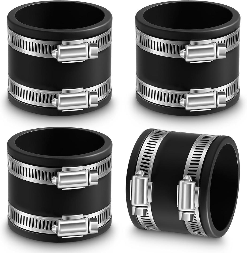 4 Pcs Dust Control Flex Cuffs with Stainless Steel Hose Clamps, Flexible PVC Coupling for Plastic and Copper Plumbing Connections, Connector Ports Dust Collection Fittings(2-1/2 Inch)