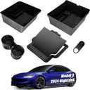 Tesla Model 3 Accessories 2025-5Pcs Center Console Organizer Tray for Tesla Model 3 Highland 2025 2024, Hidden Storage Box,Cup Holder & Armrest Drawer Organizer