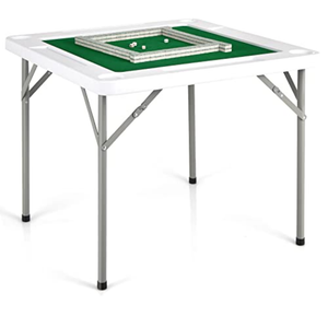 Goplus Classic Foldable Mahjong Table, 35' Square Green, 4 Cup Holders & 4 Chip Grooves, Foldable for Adults Domino Game, Camping