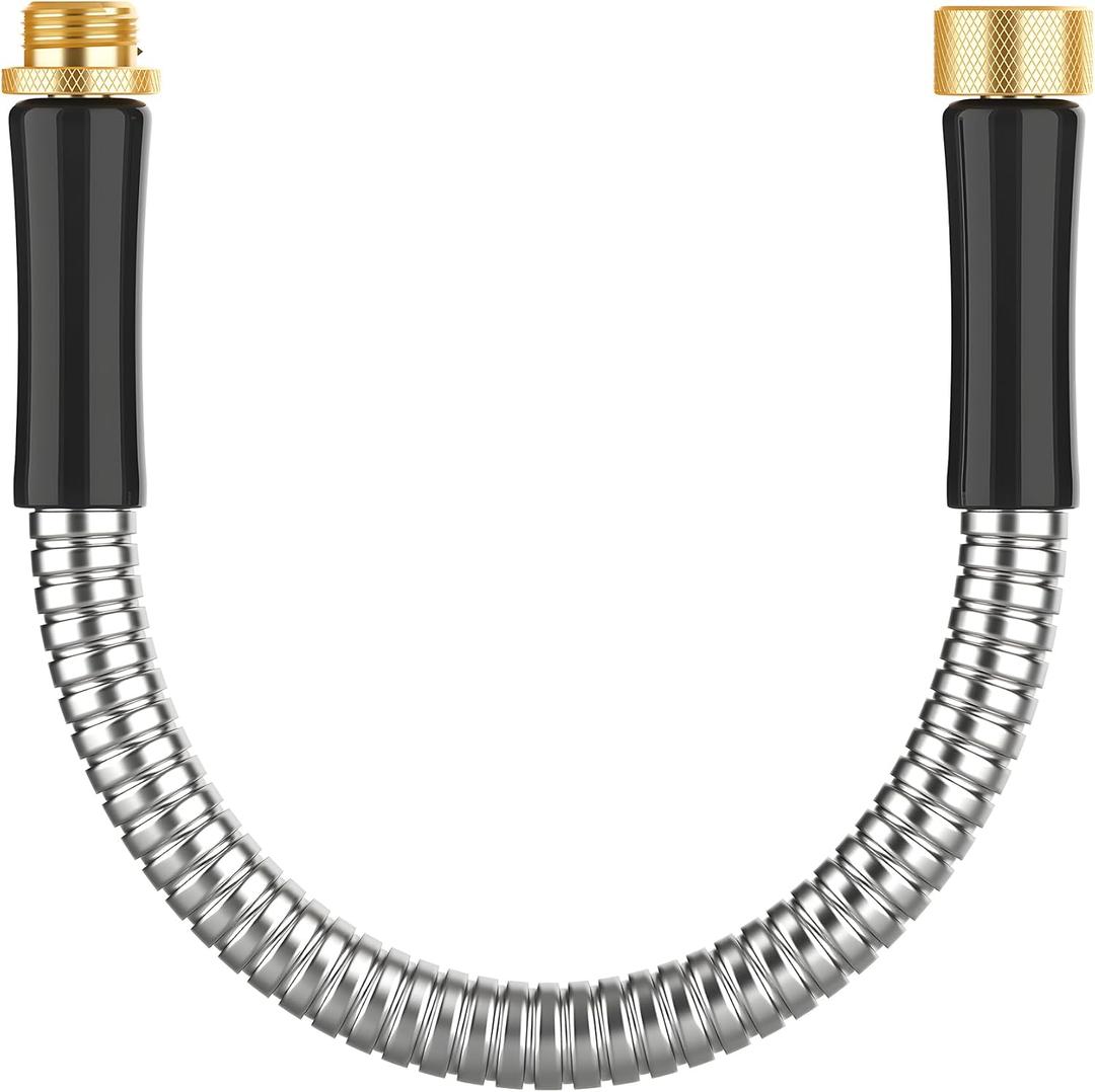 Short Metal Garden Hose 1 ft Connector, Stainless Steel Small Hose Extension Adapter for Hose Reel, Long, Flexible, Lightweight & Heavy Duty Water Pipe, No Kinking Outdoor Water Hose for Yard, 1 Foot