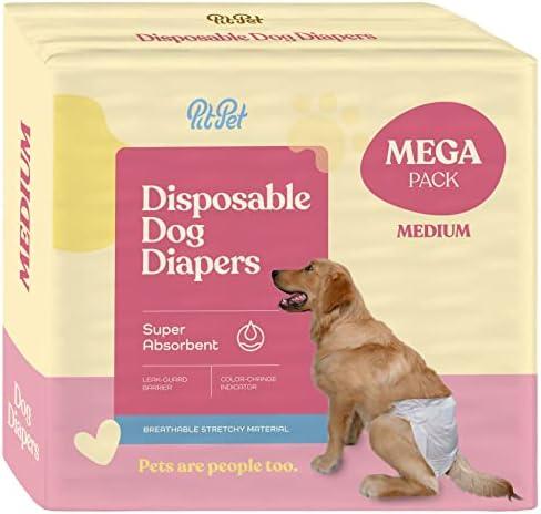 Super Absorbent Female Dog Diapers - 30-Pack Comfortable Disposable Doggie Diapers - FlashDry Gel Technology & Wetness Indicator - Leakproof Diapers for Dogs in Heat, Excitable Urination, Incontinence; Medium