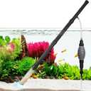 AQQA Gravel Vacuum for Aquarium Siphon - Adjustable Flow Fish Tank Cleaner with Handle, Manual Siphon Pump Water Changer Sand Rock Suction Cleaner, Upgraded Hard Hose with Threaded Connection (S)