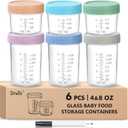 DRKIO 6 Pack Glass Baby Food Storage Containers - 4 & 8 oz Baby Food Jars with Lids Baby Food Maker Microwave Dishwasher Freezer Safe 100% Leak Proof BPA Free Reusable