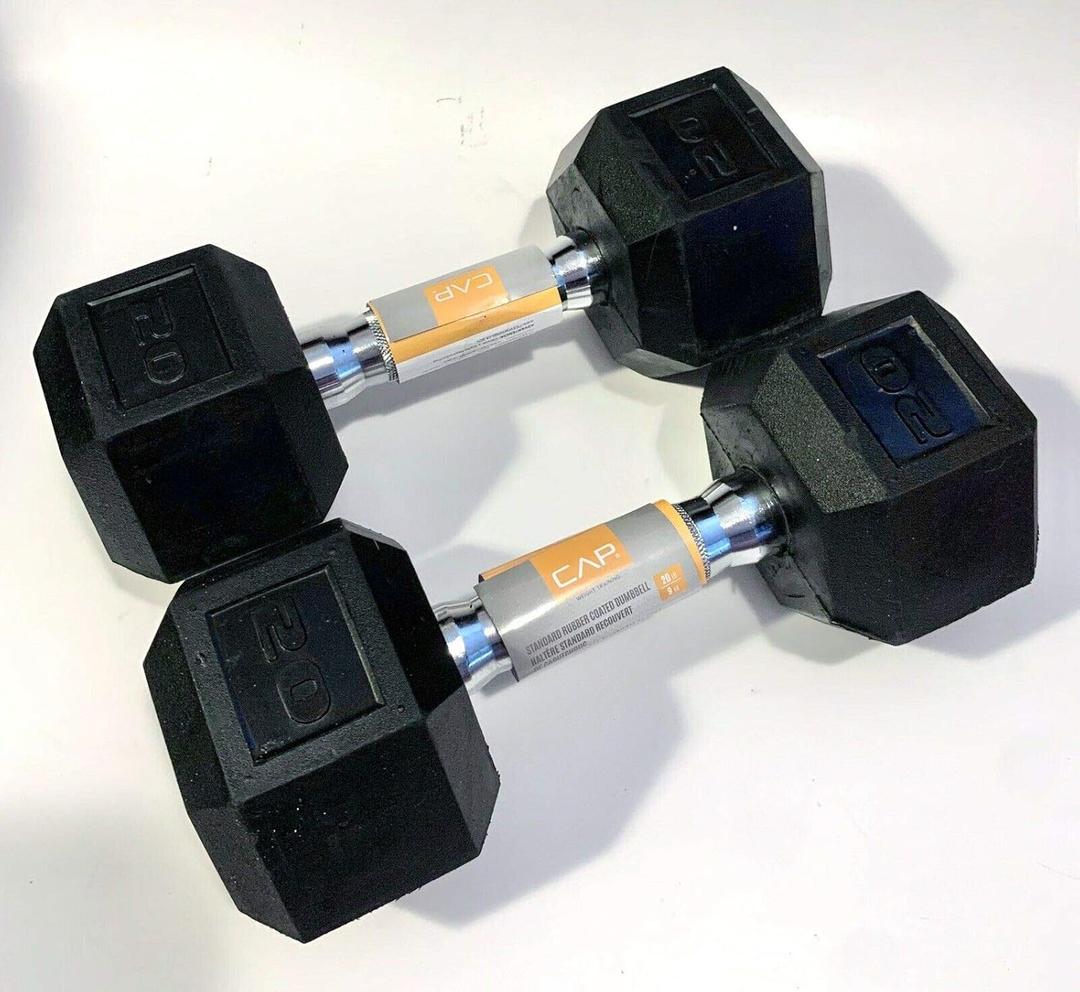 CAP Barbell Rubber Coated Dumbbell Weight Set 8Pcs. 20lb 15lb 10lb 5lb
