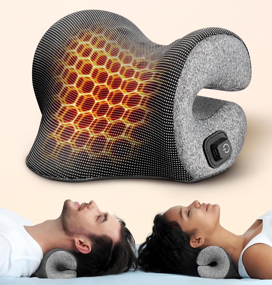 3s Heated Neck Stretcher for Pain Relief, Graphene Heating Pad, Odorless Neck Cloud Cervical Traction Device Chiropractic Pillow for Shoulder, Christmas Gifts for Women, Men, Mom, Dad (Light Gray)