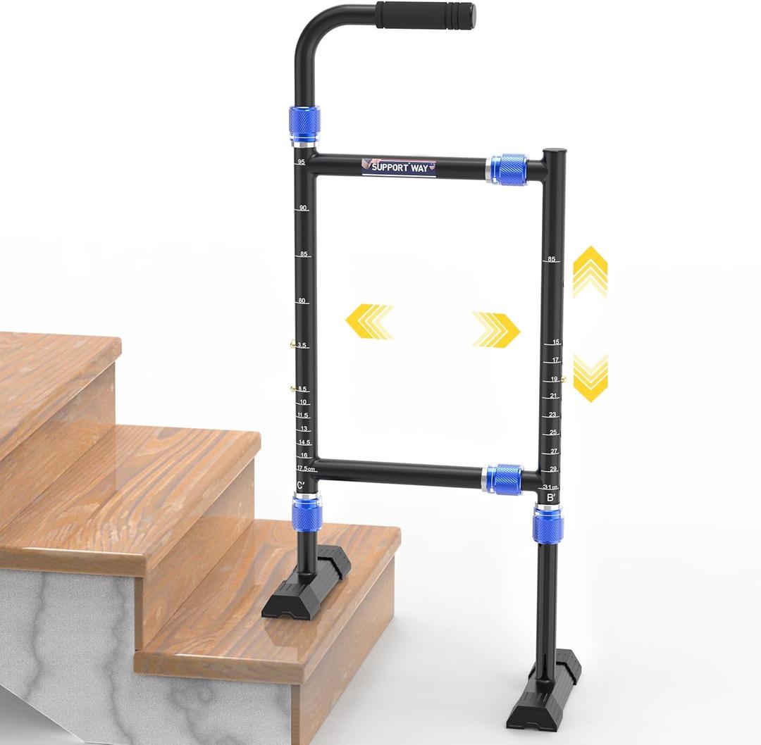 Height & Width Adjustable Stair Assist Cane for Seniors, Customizable to fit Most Indoor/Outdoor Steps, Wide Anti-Slip Base, Professional Stair Climbing Assist Cane for Sore Knees & Post-Surgery