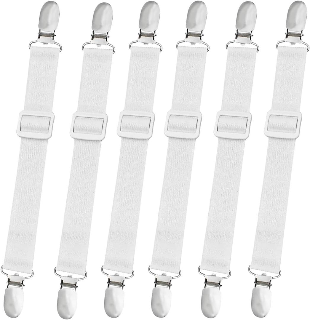10 pcs Adjustable Bed Sheet Straps,Bed Sheet Clips, Elastic Bed Fitted Sheet Holder from 14 to 47 Inch,Couch/Sofa Cover Straps,Sheet Fastener Suspenders,Fitted Sheet Straps Clips,White