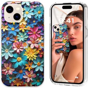 Magnetic for iPhone 15 Plus Case Cute for Women, [Compatible with Magsafe][Drop Protection] Slim Colorful Flowers Oil Painting Printed Girly Floral Phone Case for iPhone 15 Plus