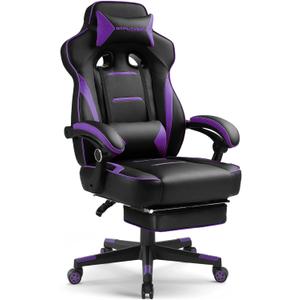 GTPLAYER Gaming Chair with Footrest, Big and Tall Game Chair 350lb Racing Style Computer Chair, Ergonomic Executive Office Chair High Back with Lumbar Support and Recliner, Purple