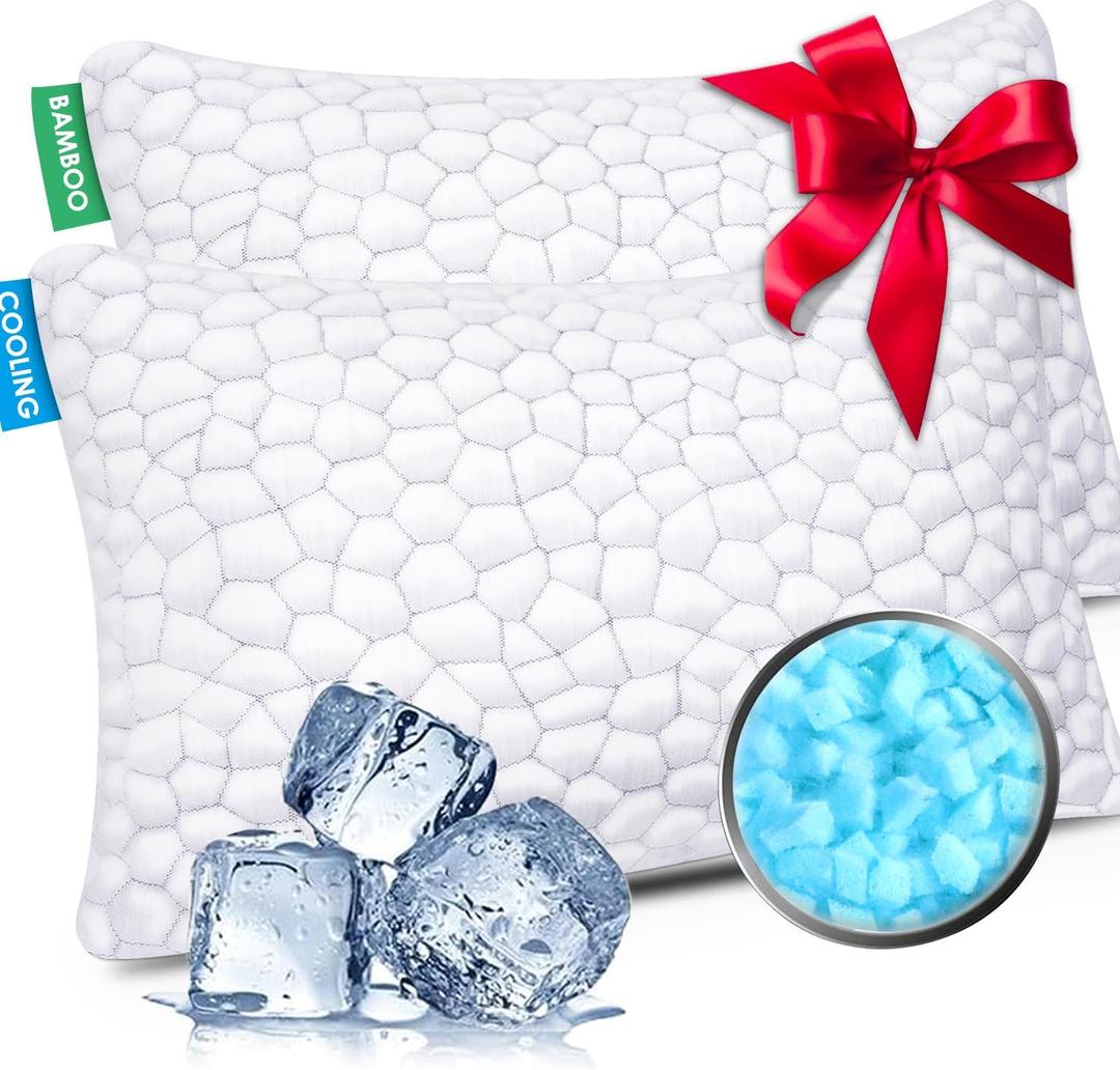 SUPA MODERN Cooling Bed Pillows for Sleeping 2 Pack Shredded Memory Foam Pillows Adjustable Cool Pillow for Side Back Stomach Sleepers Luxury Gel Pillows Queen Size Set of 2 Washable Removable Cover (Queen (2 Count), Original White)