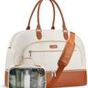 Weekender Bags for Women, Large Travel Duffel Bag Carry on Overnight Bag with Shoe Compartment and Toiletry Bag for Travel Business Gym Hospital, Beige Brown