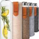 Cosumy Glass Water Bottle 25oz with Felt Sleeve - Borosilicate Glass - Leakproof Lid - BPA Free - Ideal for Work, Travel & Gym (Beige)
