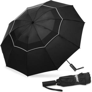 62/54/46 Inch Umbrellas for Rain Large Travel Compact Golf Umbrella Inverted Windproof Double Canopy 10 Ribs Automatic Open/Close UPF50+ Sun UV Protection (Black)
